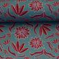 Preview: Dekostoff Swafing Retro Flowers by Emjo Design türkis-rot