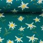 Preview: Baumwolljersey Swafing ALPENLIEBE by Mrs mint design - Edelweiss auf petrol