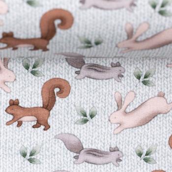 Sweatstoff Baby Woods Swafing—Hasen und Eichhörnchen auf Mint