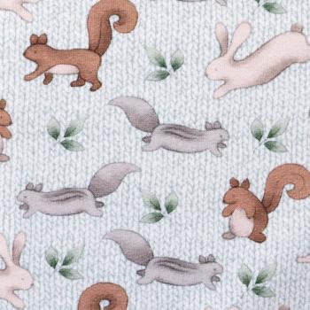 Sweatstoff Baby Woods Swafing—Hasen und Eichhörnchen auf Mint