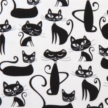 Robert Kaufman - Robin Zingone - Whiskers & Tails - Katzen in Schwarz auf Weiß - Baumwollstoff