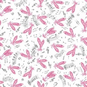 Patchworkstoff Tutus & Toe Shoes by Blank Quilting, Ballerinas, Musiknoten, weiß - Kopie