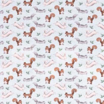 Sweatstoff Baby Woods Swafing—Hasen und Eichhörnchen auf Mint