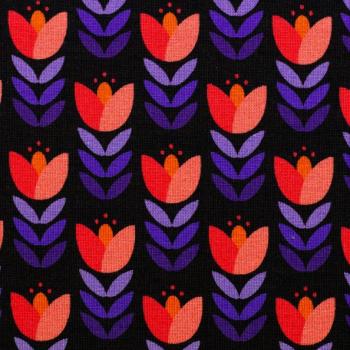 Baumwolljersey Swafing Feather Fan by jojulein Design  Blumen auf schwarz