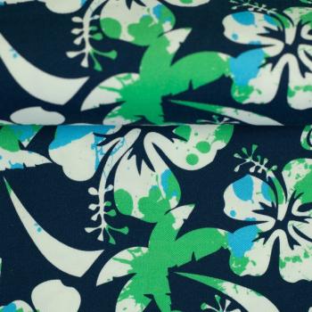 Polojersey Malta Swafing, Blumen  weiß, grün auf blau