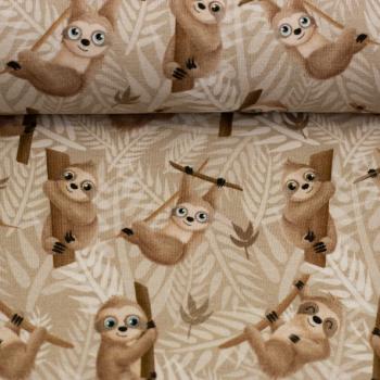 Baumwolljersey Swafing - Lazy Jungle by Mrs. Mint grau - Kombistoff Faultier