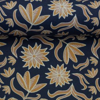 Dekostoff Swafing Retro Flowers by Emjo dunkelblau,Senf