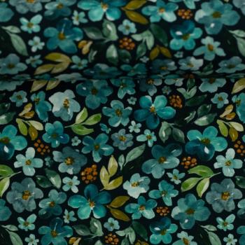 Baumwolljersey ELIAS Swafing, Blumen Petrol