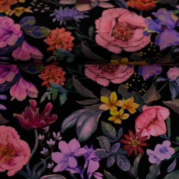 Baumwolljersey Elias-Blumen auf schwarz