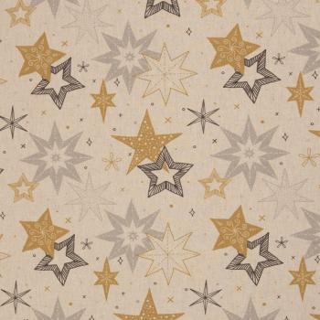 Dekostoff Christmas Sterne schwarz Gold