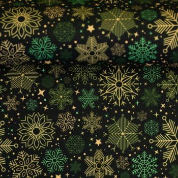 Baumwollstoff JOYFUL CHRISTMAS Sterne auf Grün