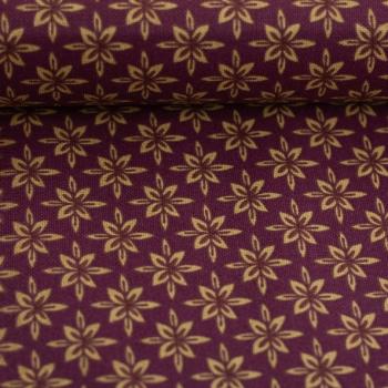 Dekostoff Amar gelbe Blumen auf Bordeaux
