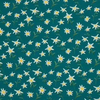 Baumwolljersey Swafing ALPENLIEBE by Mrs mint design - Edelweiss auf petrol