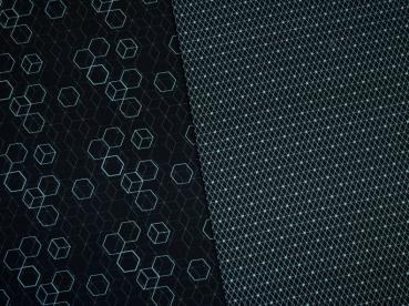 Baumwollstoff Hitech Hexagons mint auf schwarz