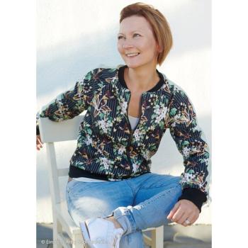 Baumwollsatin Martha Blumen , Streifen auf schwarz