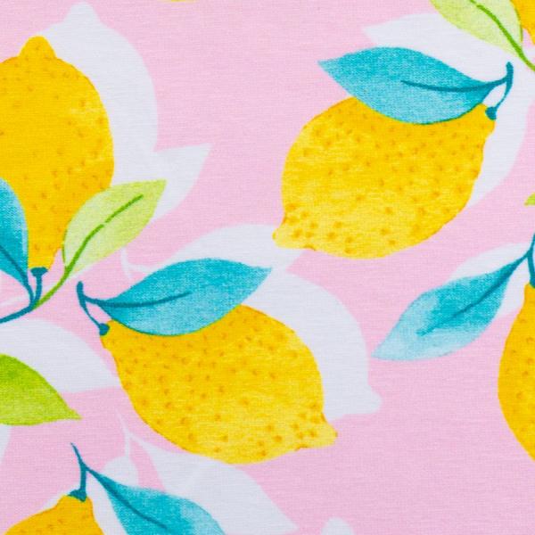 Baumwolljersey Lemon and Sun Swafing - Zitronen auf rosa