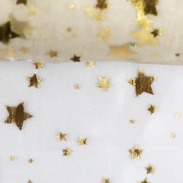 Foliendruck-Organza JUSSI Swafing mit goldenen Sternen Creme