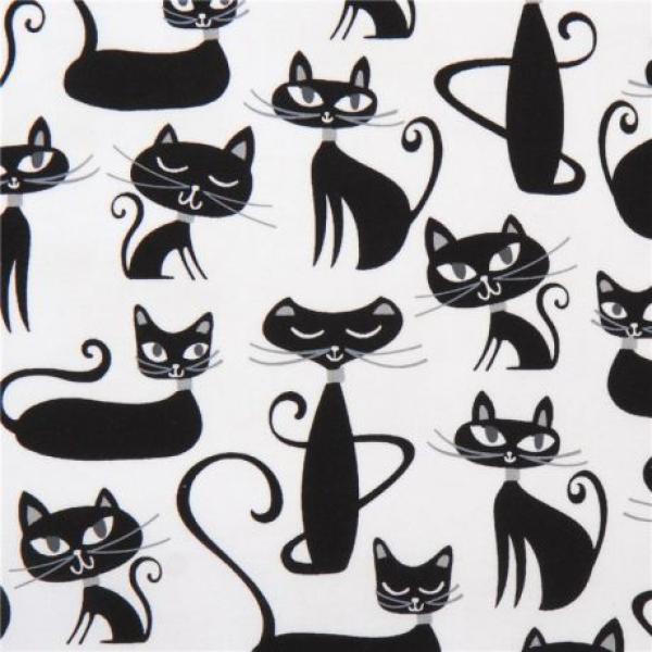 Robert Kaufman - Robin Zingone - Whiskers & Tails - Katzen in Schwarz auf Weiß - Baumwollstoff - Kopie