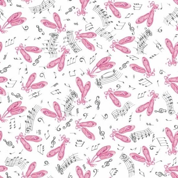 Patchworkstoff Tutus & Toe Shoes by Blank Quilting, Ballerinas, Musiknoten, weiß - Kopie