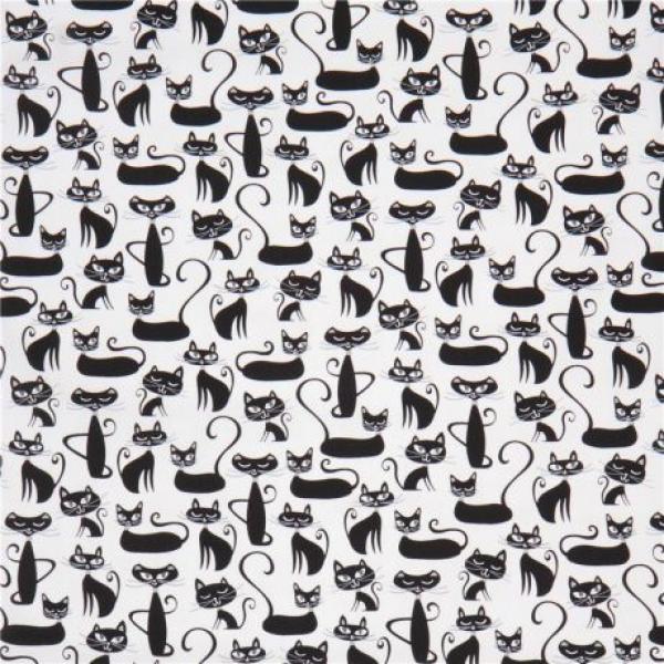 Robert Kaufman - Robin Zingone - Whiskers & Tails - Katzen in Schwarz auf Weiß - Baumwollstoff