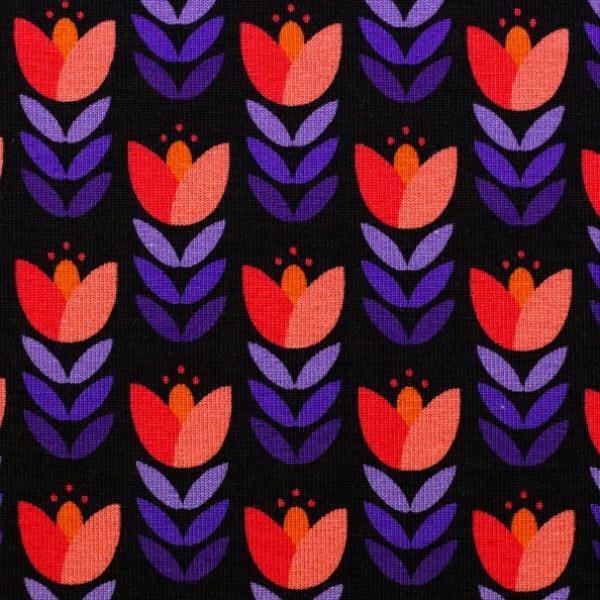 Baumwolljersey Swafing Feather Fan by jojulein Design  Blumen auf schwarz