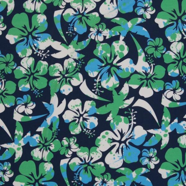 Polojersey Malta Swafing, Blumen  weiß, grün auf blau