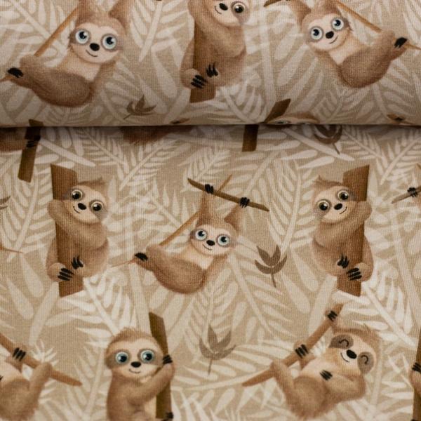 Baumwolljersey Swafing - Lazy Jungle by Mrs. Mint grau - Kombistoff Faultier