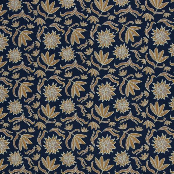 Dekostoff Swafing Retro Flowers by Emjo dunkelblau,Senf