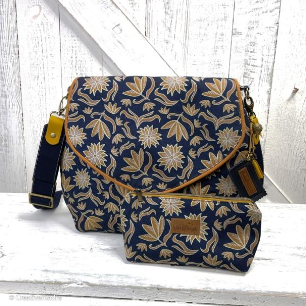 Dekostoff Swafing Retro Flowers by Emjo dunkelblau,Senf