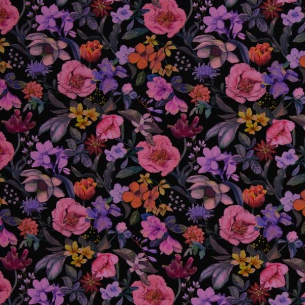 Baumwolljersey Elias-Blumen auf schwarz