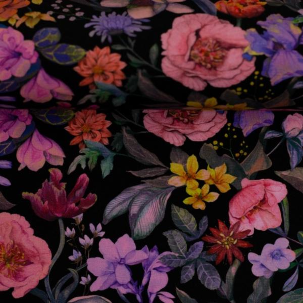 Baumwolljersey Elias-Blumen auf schwarz