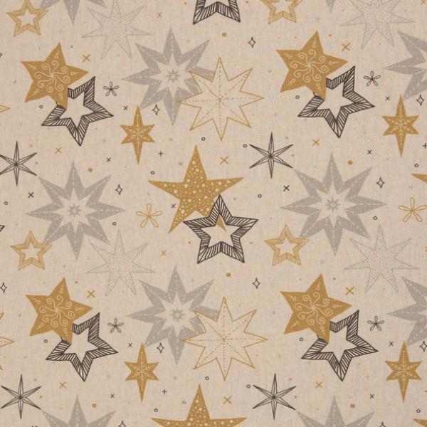 Dekostoff Christmas Sterne schwarz Gold