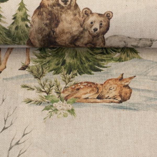 Dekostoff Christmas - Waldtiere, Rehe und Bären