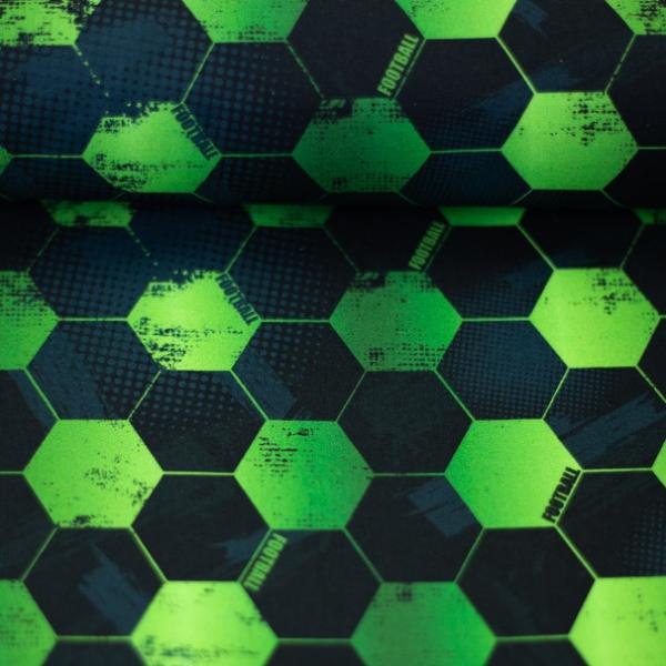 Baumwollstoff Fussball schwarz-grün