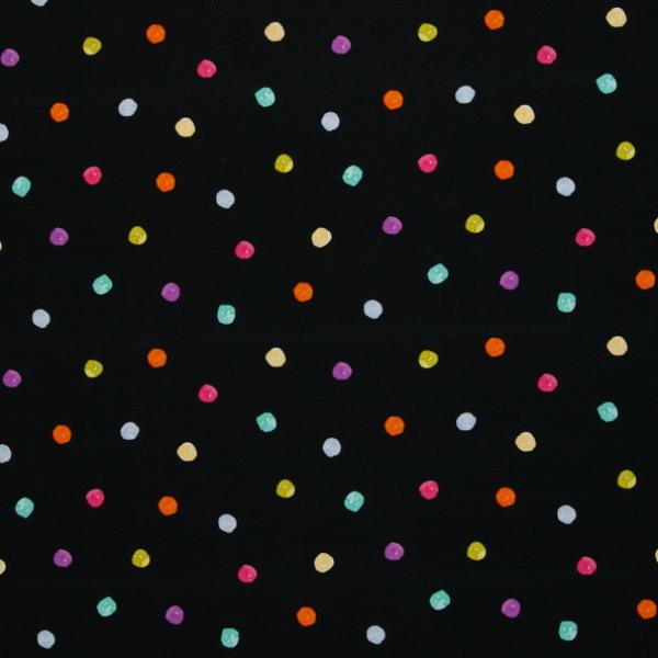 Baumwolljersey Flowerpop bunte Punkte auf schwarz Swafing