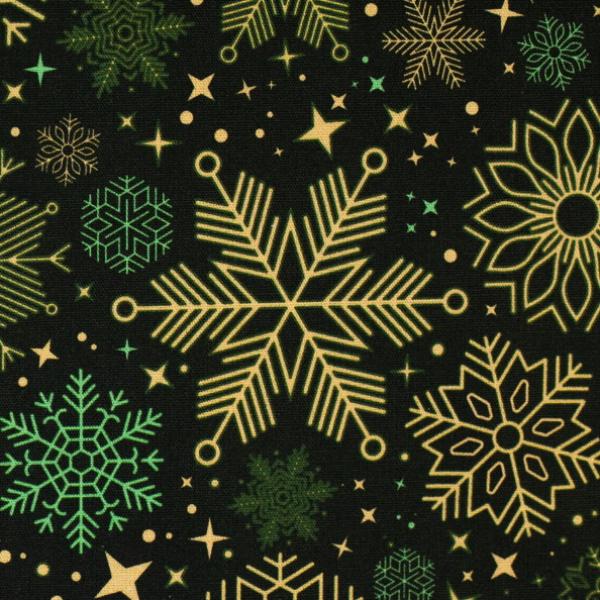 Baumwollstoff JOYFUL CHRISTMAS Sterne auf Grün