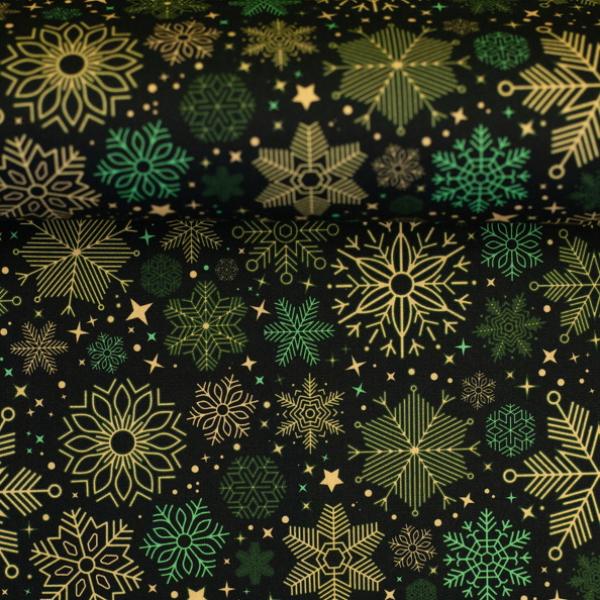 Baumwollstoff JOYFUL CHRISTMAS Sterne auf Grün