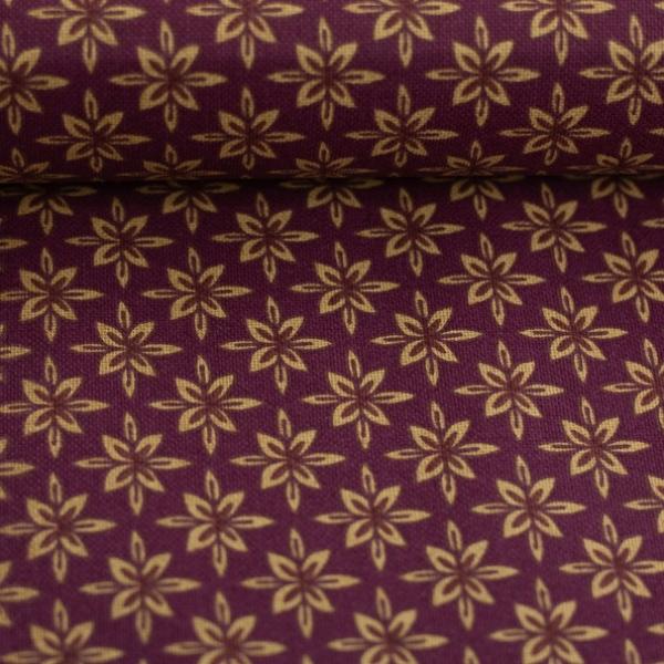 Dekostoff Amar gelbe Blumen auf Bordeaux