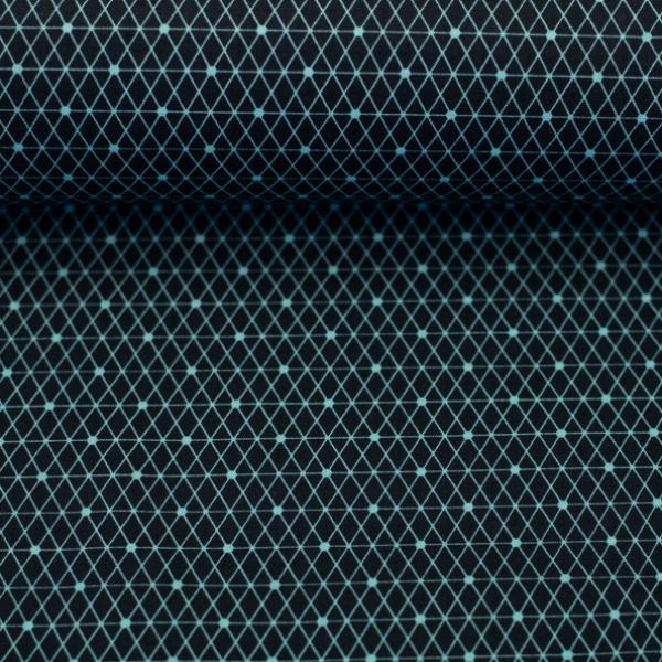 Baumwollstoff Hitech Dreiecke mit Punkten mint auf schwarz
