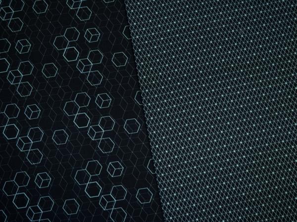 Baumwollstoff Hitech Hexagons mint auf schwarz