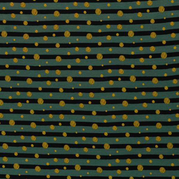 Baumwolljersey Theo Streifen-Goldpunkte petrol