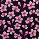 Baumwolljersey Kalamos Swafing Blumen auf dunkelblau