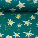 Baumwolljersey Swafing ALPENLIEBE by Mrs mint design - Edelweiss auf petrol